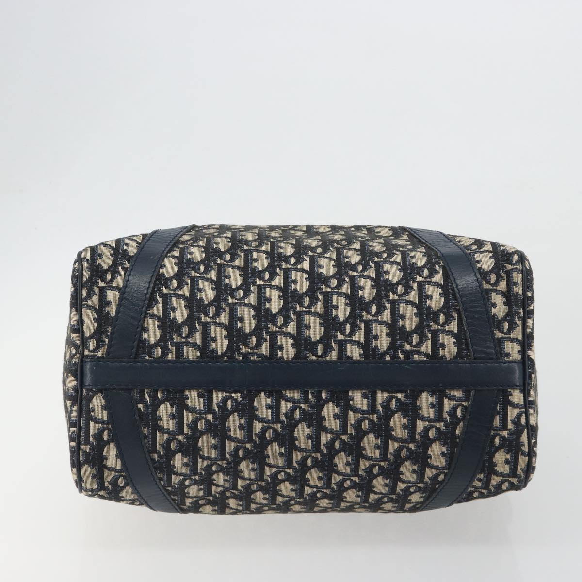 Christian Dior Trotter Canvas Boston Bag Navy Silver Auth 193104