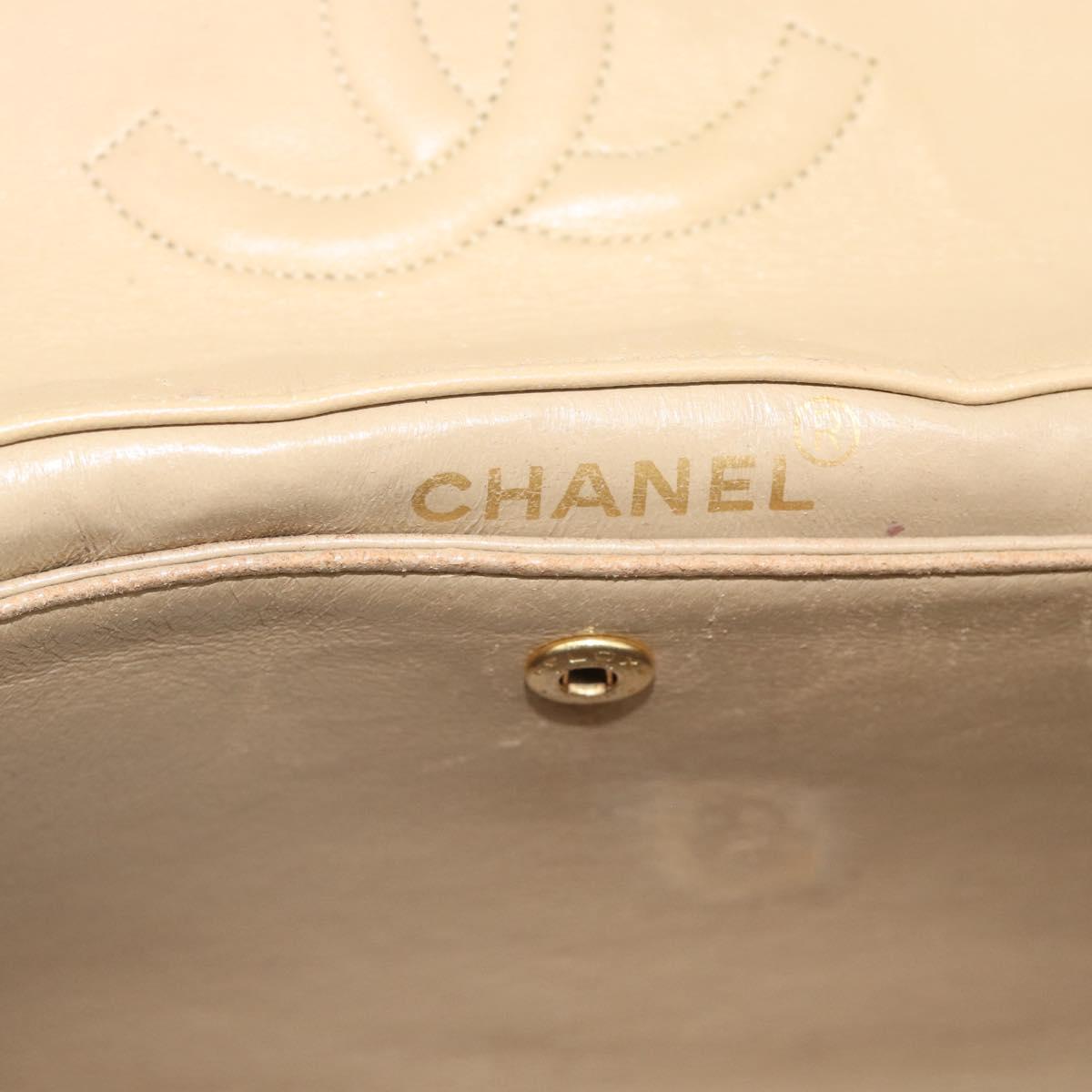 CHANEL Matelasse Chain Shoulder Bag Lamb Skin Beige Gold CC Auth 193105A