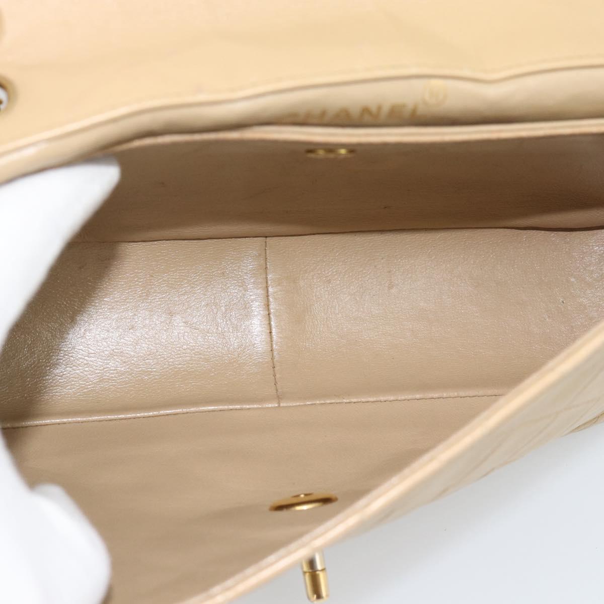 CHANEL Matelasse Chain Shoulder Bag Lamb Skin Beige Gold CC Auth 193105A