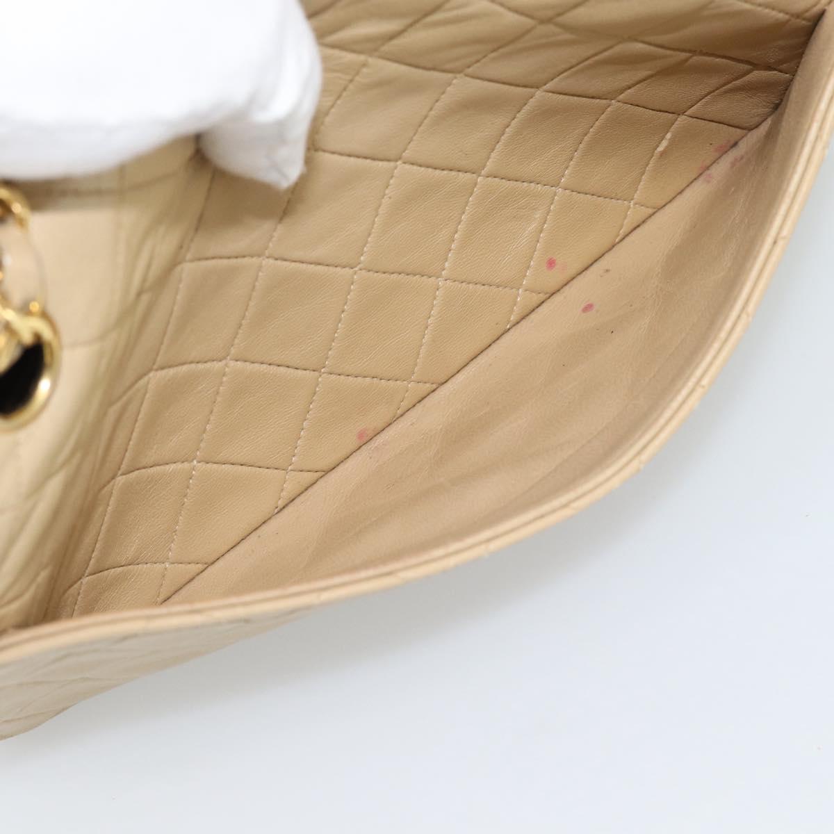 CHANEL Matelasse Chain Shoulder Bag Lamb Skin Beige Gold CC Auth 193105A