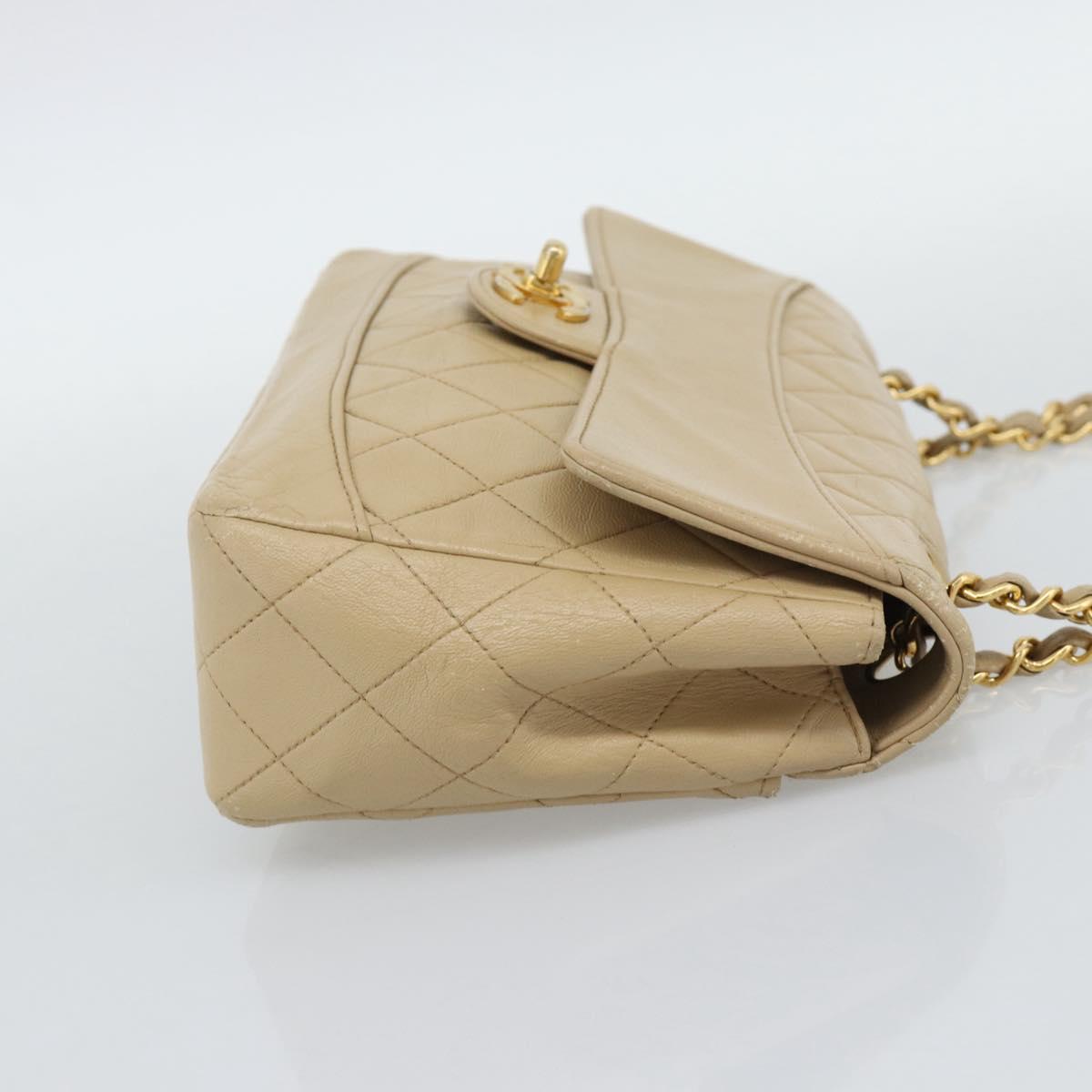 CHANEL Matelasse Chain Shoulder Bag Lamb Skin Beige Gold CC Auth 193105A