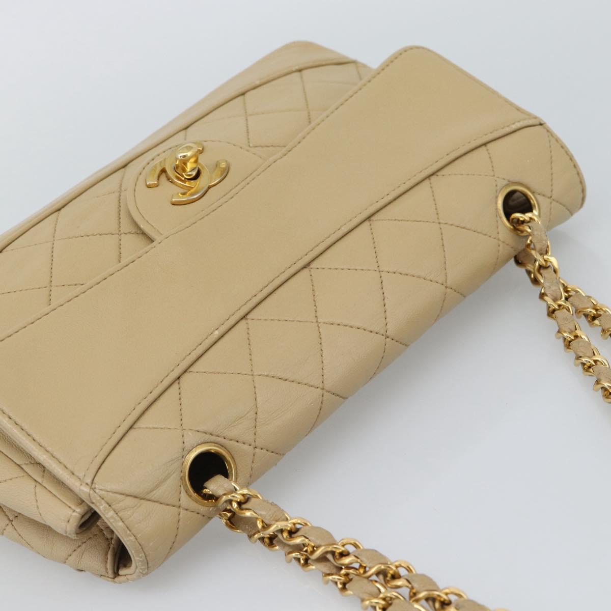 CHANEL Matelasse Chain Shoulder Bag Lamb Skin Beige Gold CC Auth 193105A