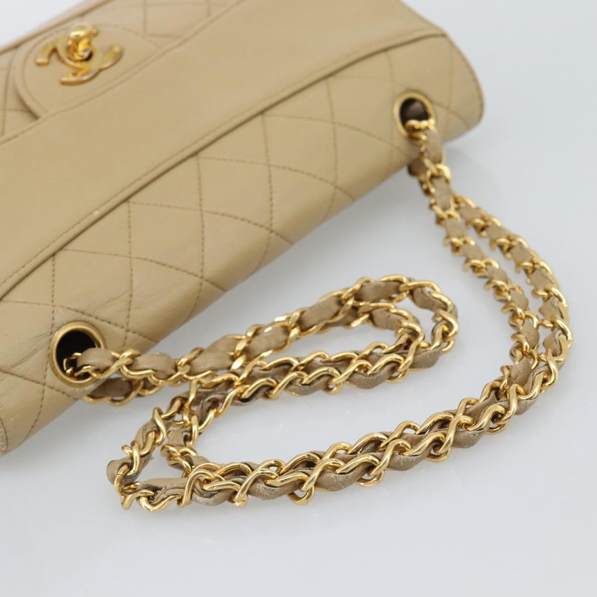 CHANEL Matelasse Chain Shoulder Bag Lamb Skin Beige Gold CC Auth 193105A