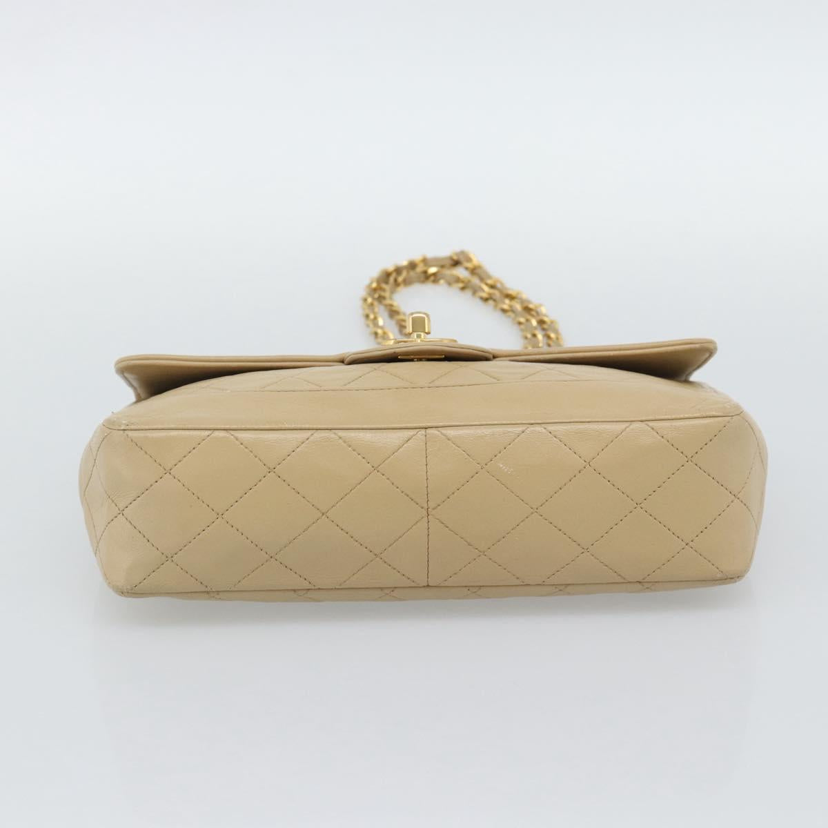 CHANEL Matelasse Chain Shoulder Bag Lamb Skin Beige Gold CC Auth 193105A