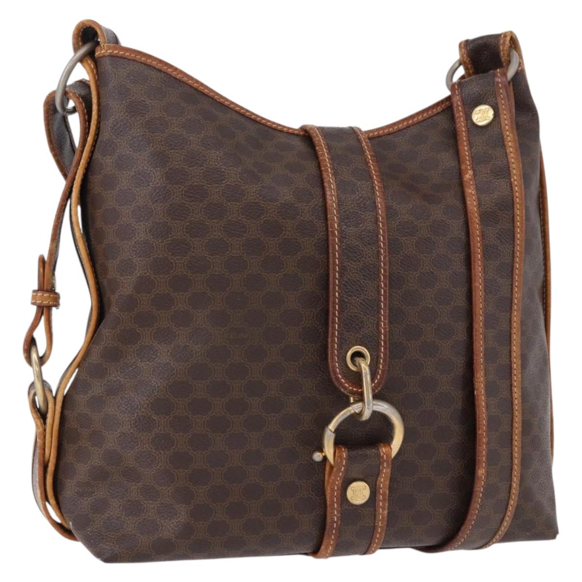 CELINE Macadam Canvas Shoulder Bag PVC Leather Brown Gold Auth 193107