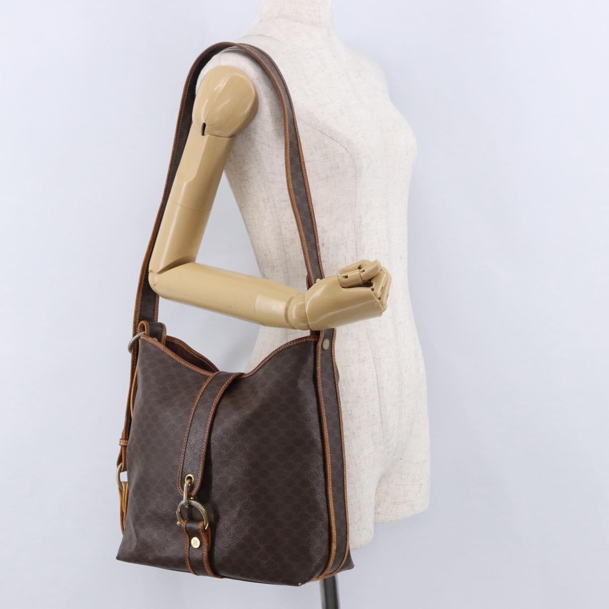CELINE Macadam Canvas Shoulder Bag PVC Leather Brown Gold Auth 193107