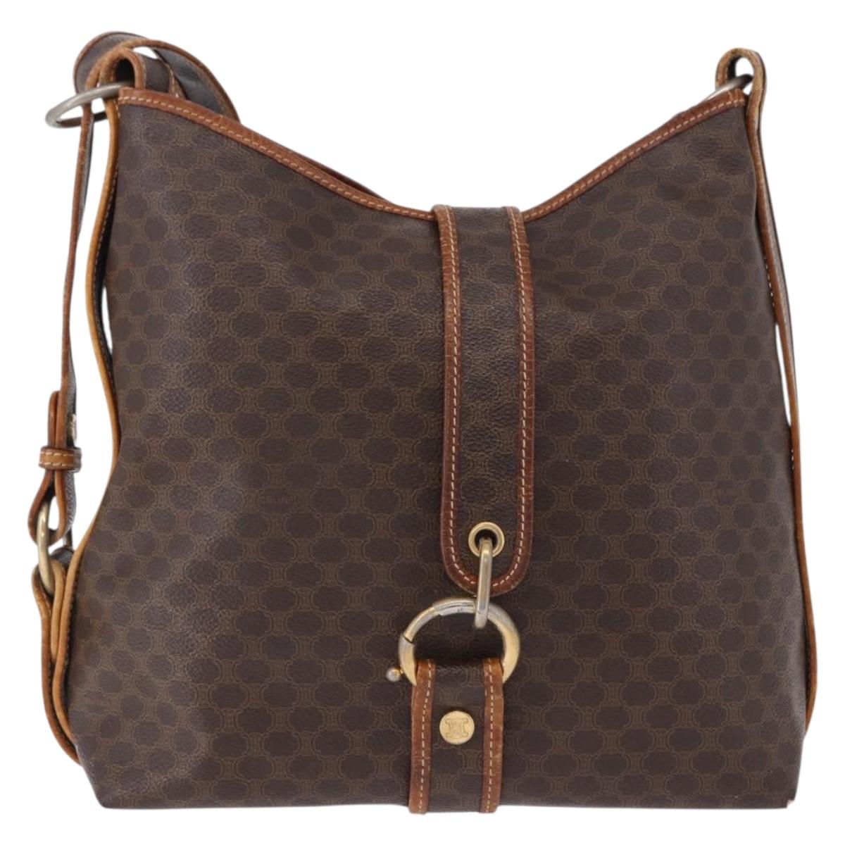 CELINE Macadam Canvas Shoulder Bag PVC Leather Brown Gold Auth 193107