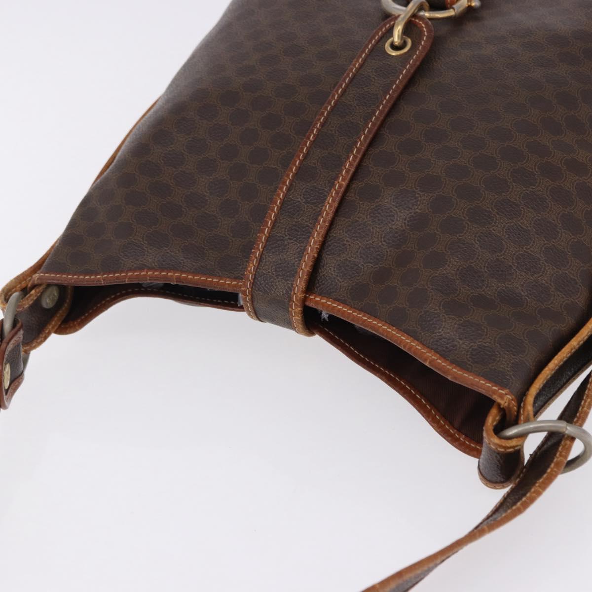 CELINE Macadam Canvas Shoulder Bag PVC Leather Brown Gold Auth 193107