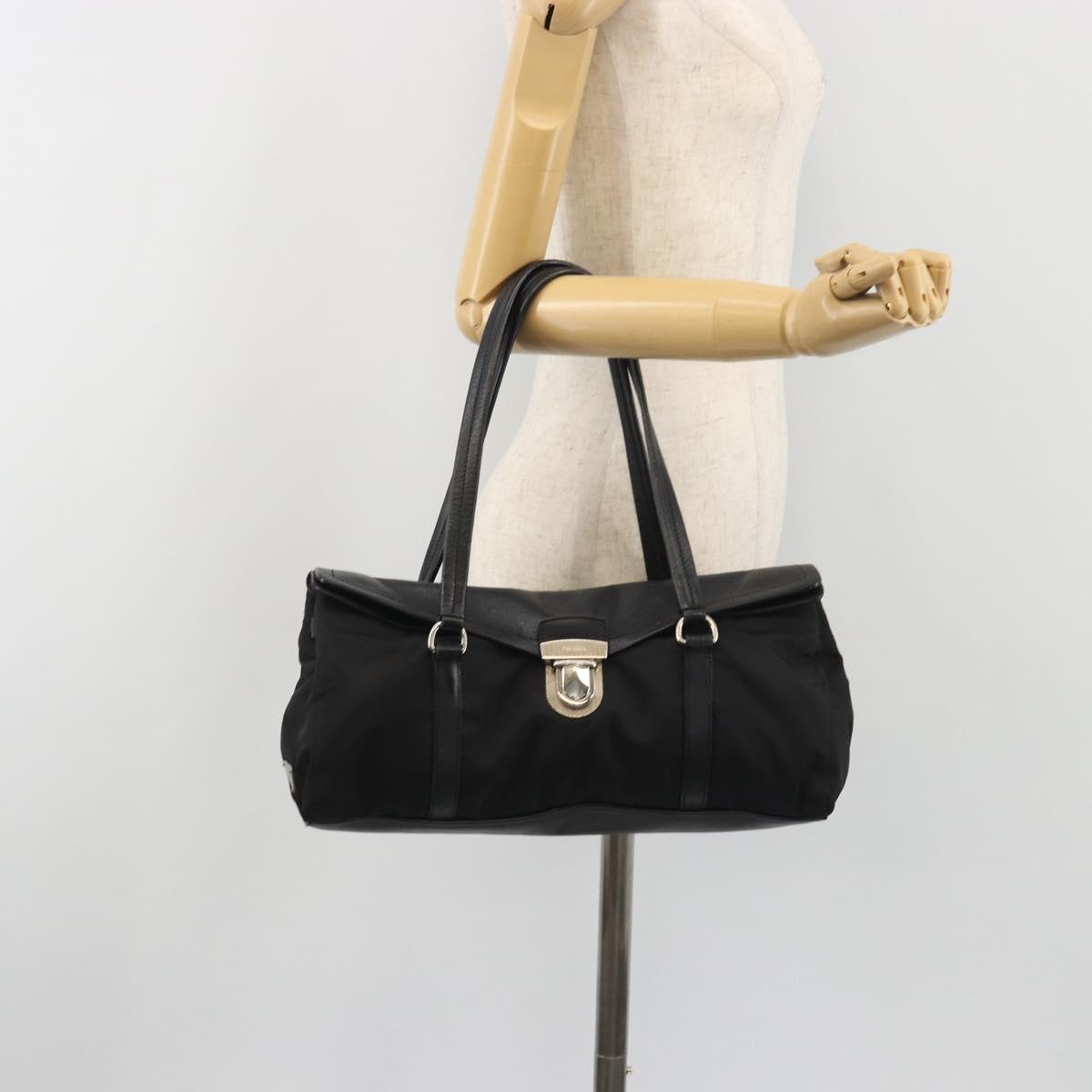 PRADA Shoulder Bag Nylon Black Silver Auth 193108V