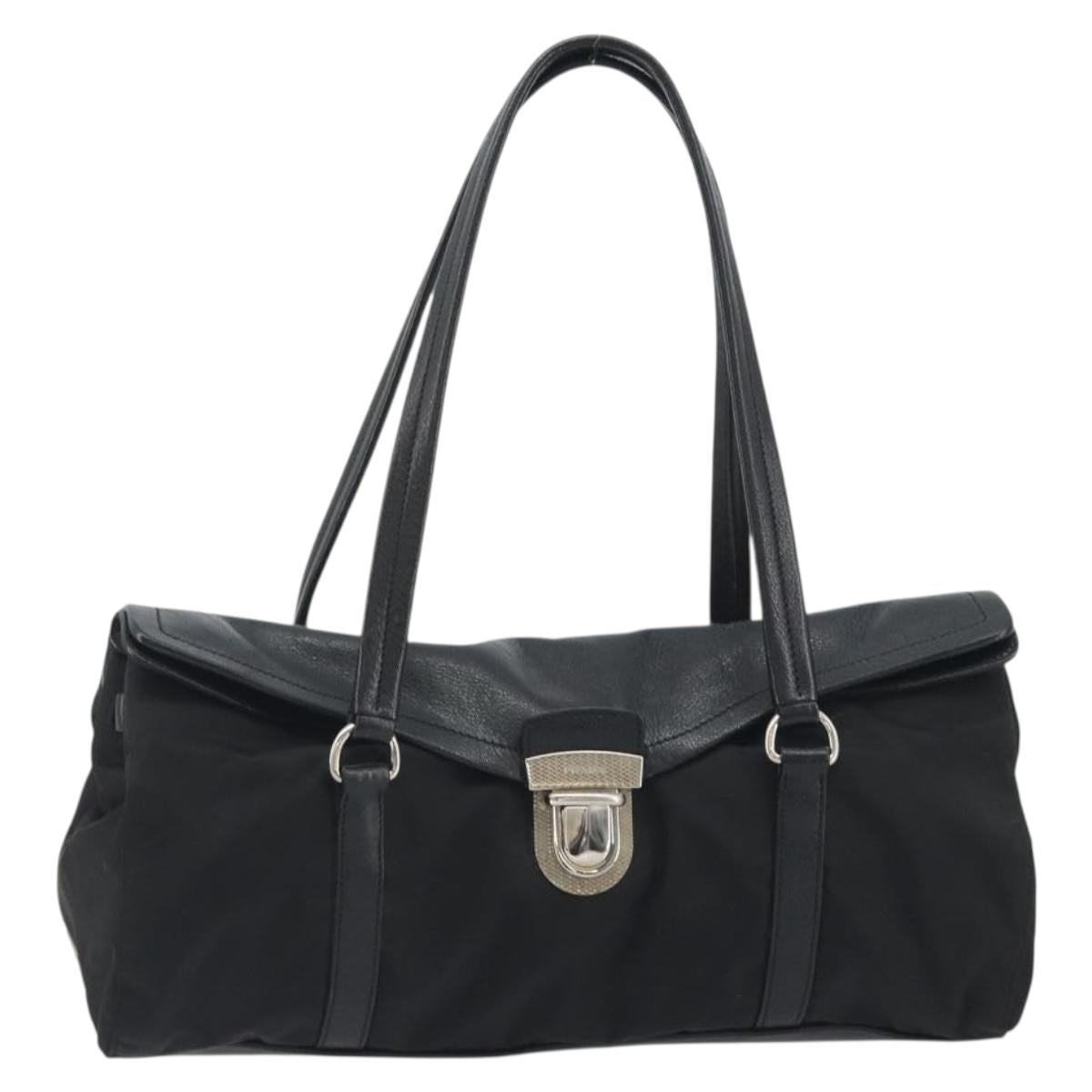 PRADA Shoulder Bag Nylon Black Silver Auth 193108V