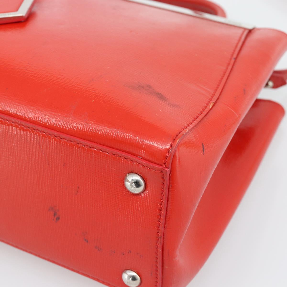 FENDI 2 JOURS Hand Bag Leather 2way Red Silver Auth 193109
