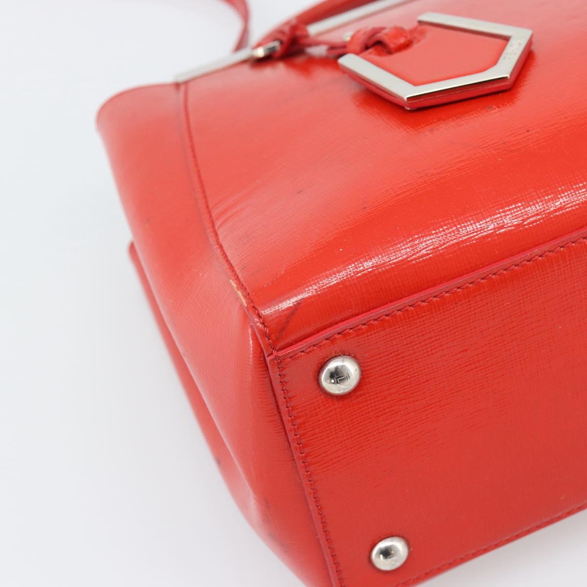 FENDI 2 JOURS Hand Bag Leather 2way Red Silver Auth 193109
