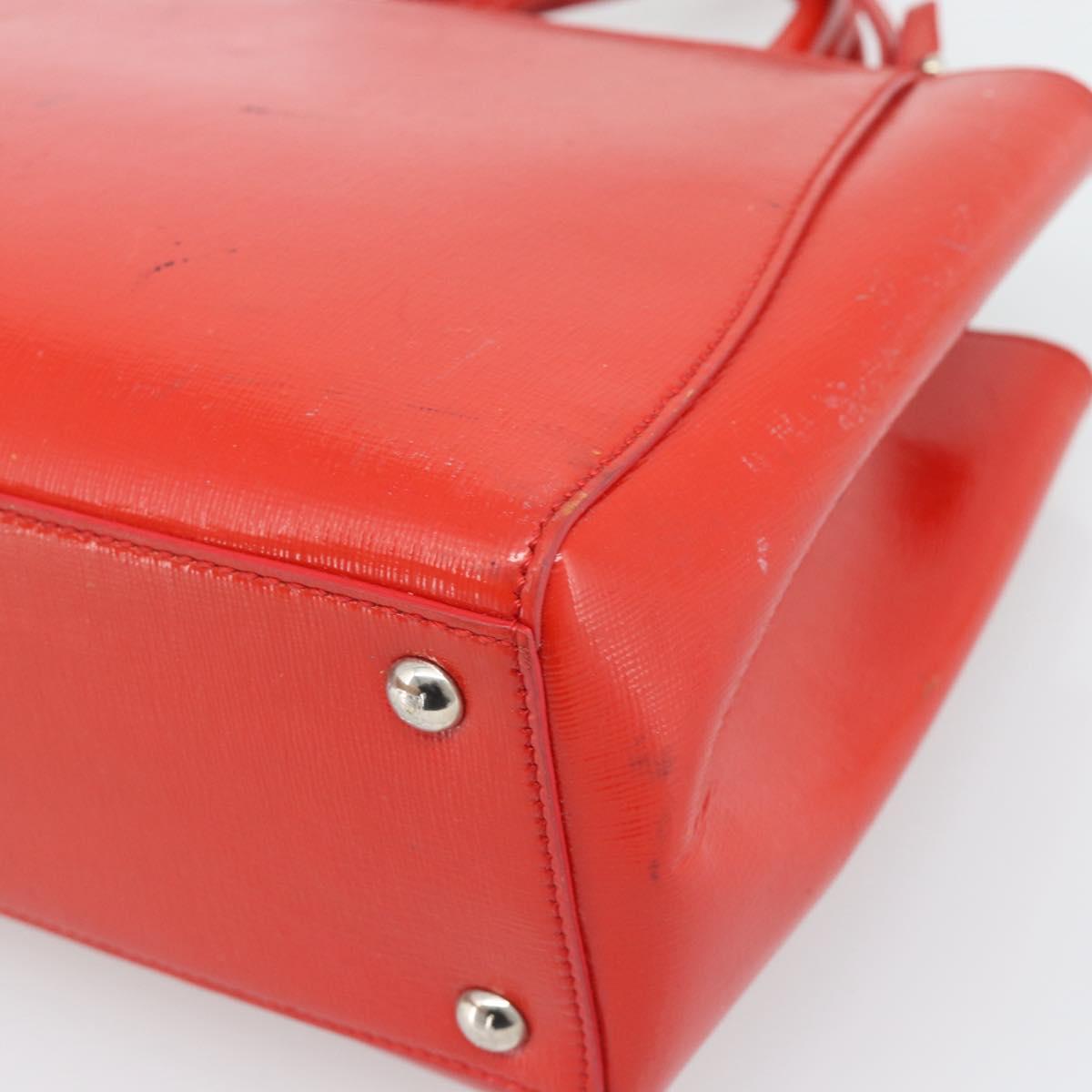 FENDI 2 JOURS Hand Bag Leather 2way Red Silver Auth 193109