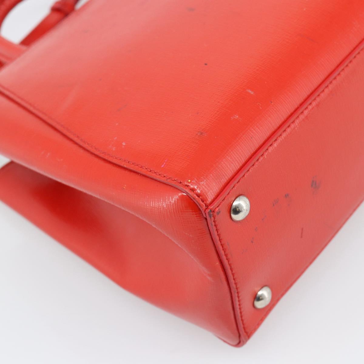 FENDI 2 JOURS Hand Bag Leather 2way Red Silver Auth 193109