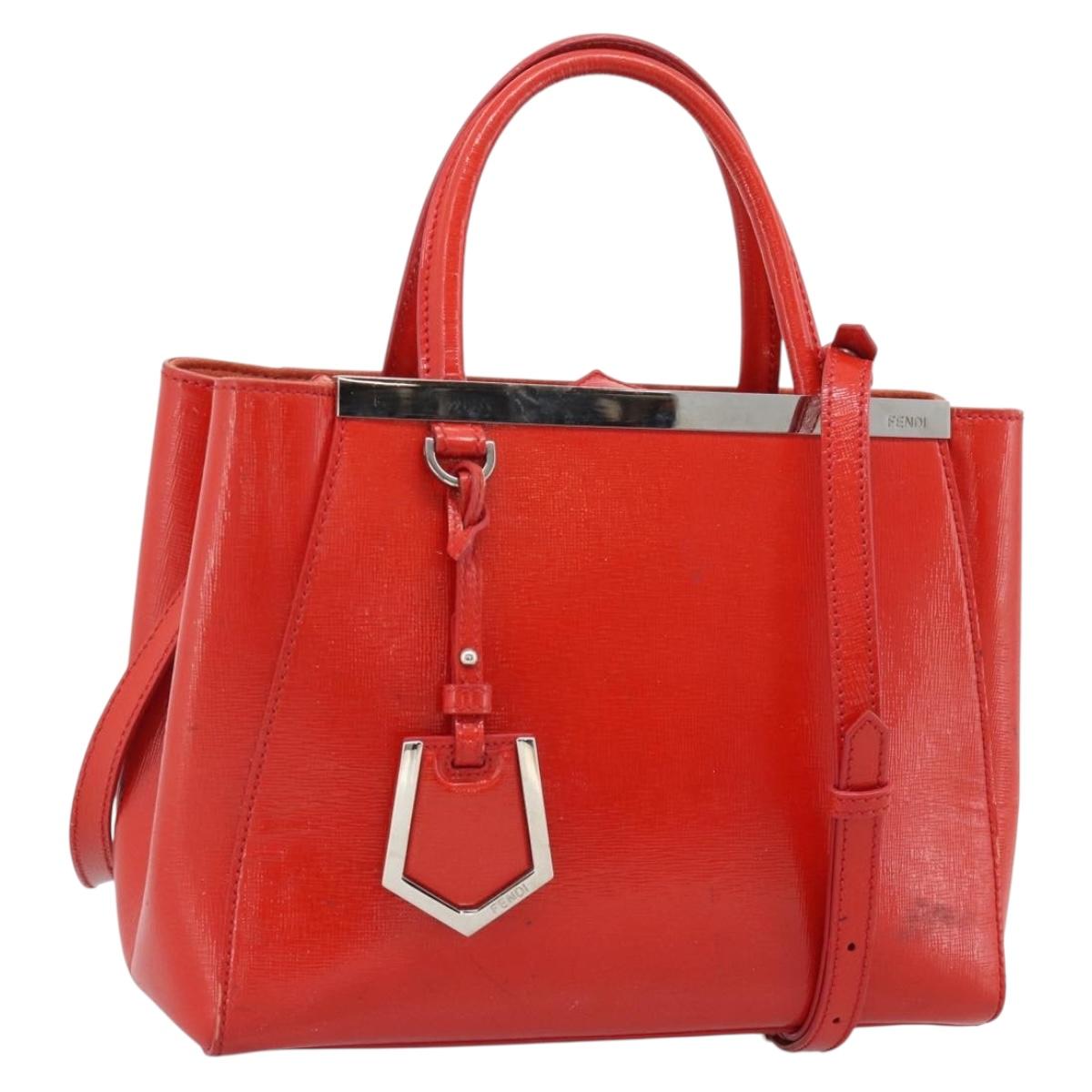 FENDI 2 JOURS Hand Bag Leather 2way Red Silver Auth 193109