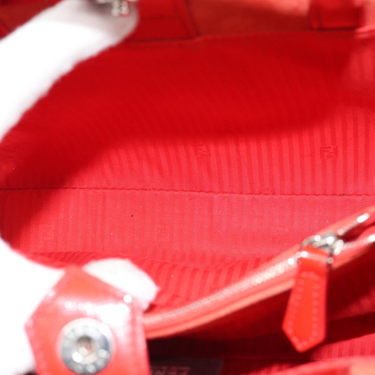 FENDI 2 JOURS Hand Bag Leather 2way Red Silver Auth 193109