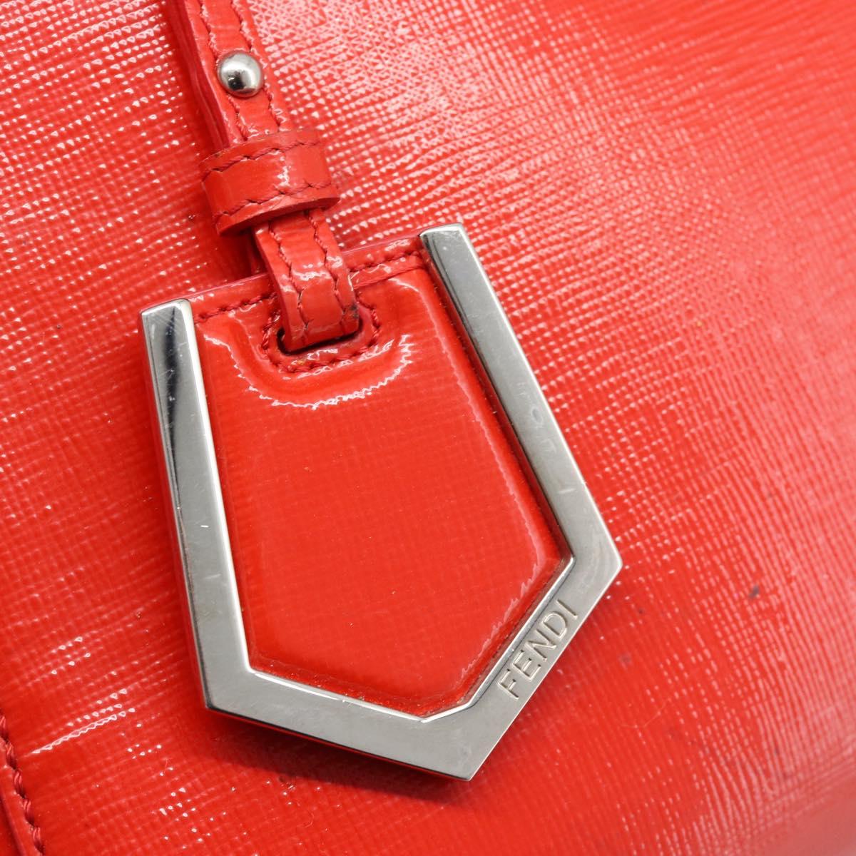 FENDI 2 JOURS Hand Bag Leather 2way Red Silver Auth 193109