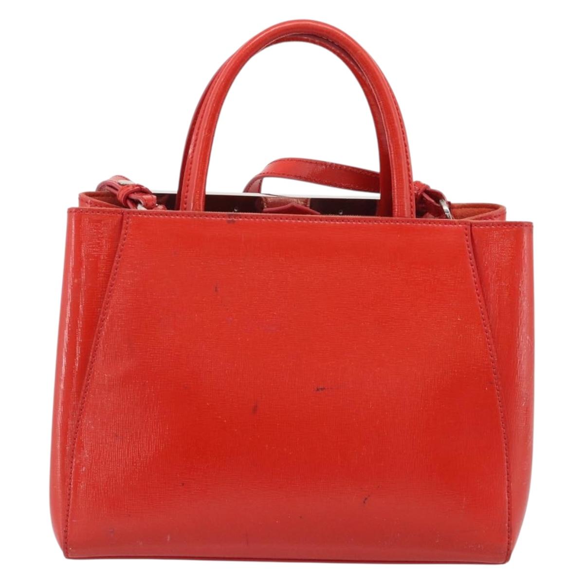 FENDI 2 JOURS Hand Bag Leather 2way Red Silver Auth 193109