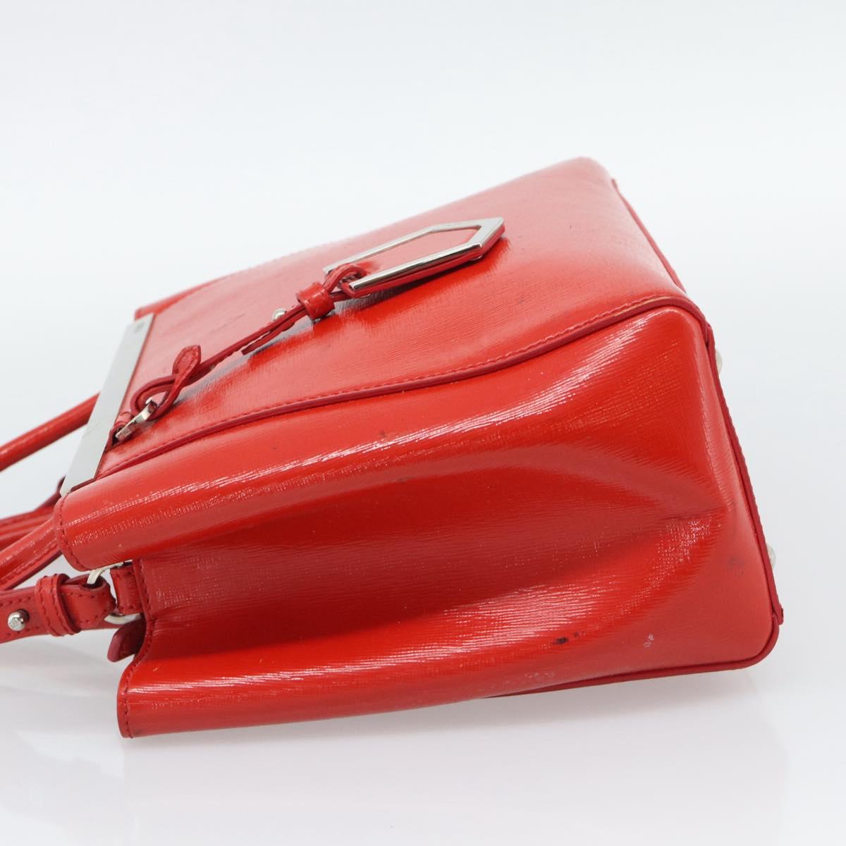 FENDI 2 JOURS Hand Bag Leather 2way Red Silver Auth 193109
