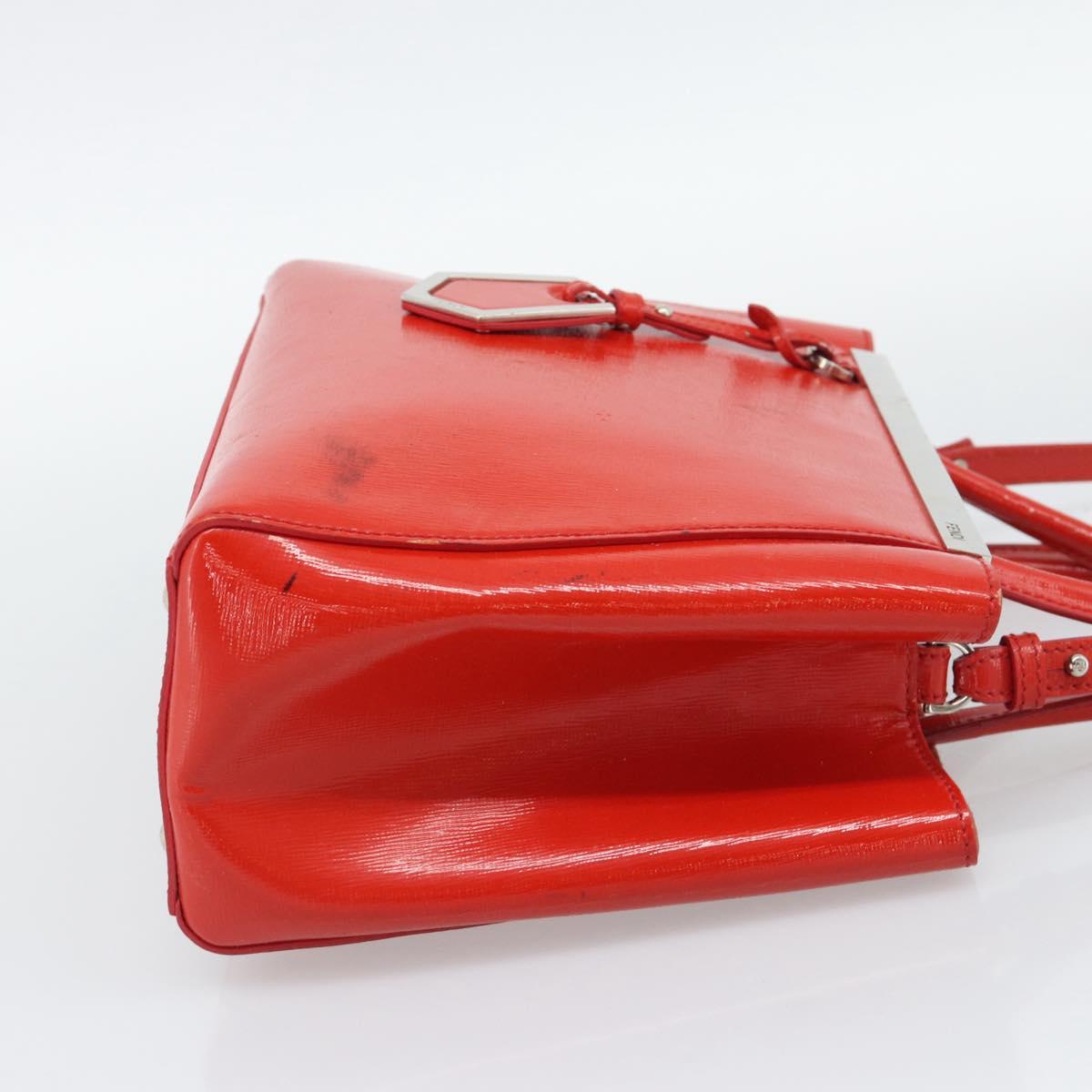 FENDI 2 JOURS Hand Bag Leather 2way Red Silver Auth 193109