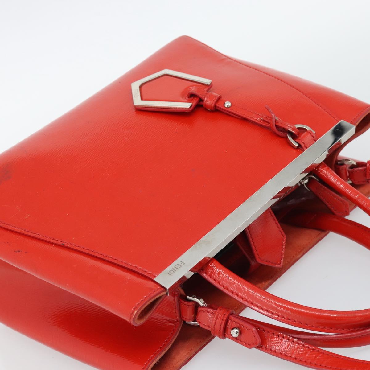 FENDI 2 JOURS Hand Bag Leather 2way Red Silver Auth 193109