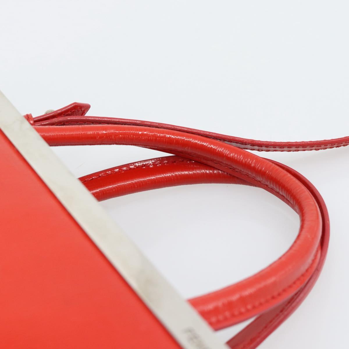 FENDI 2 JOURS Hand Bag Leather 2way Red Silver Auth 193109