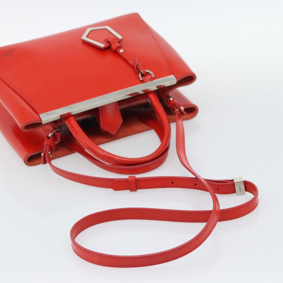 FENDI 2 JOURS Hand Bag Leather 2way Red Silver Auth 193109