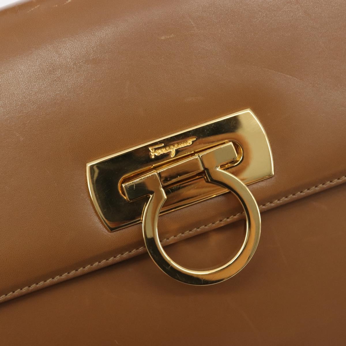 Salvatore Ferragamo Gancini Shoulder Bag Leather Brown Gold Auth 193110