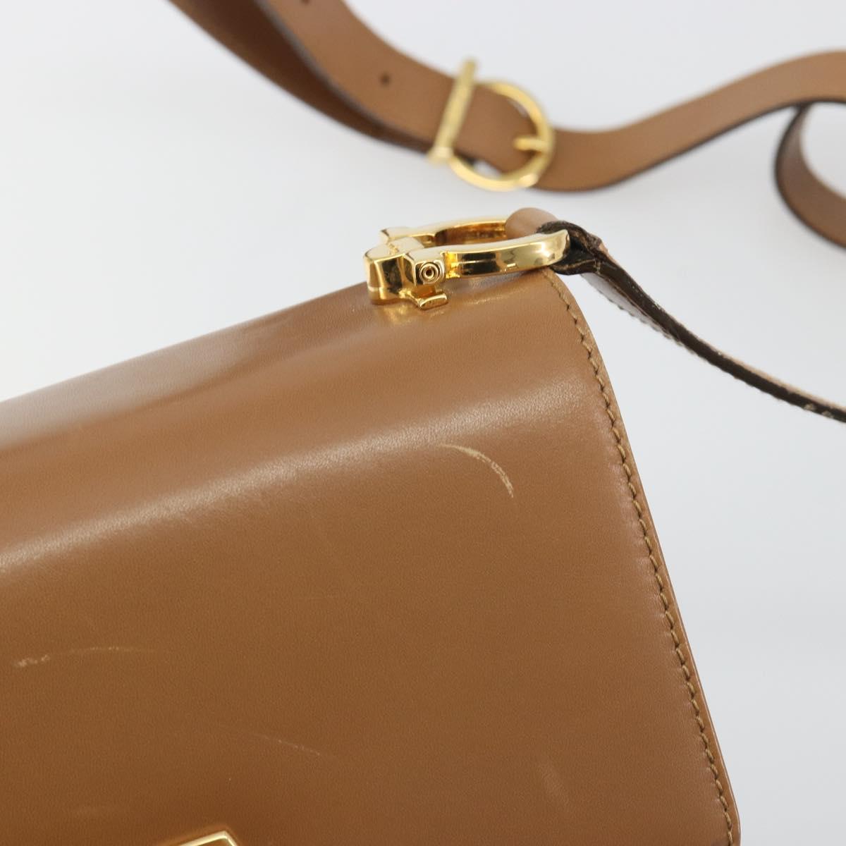 Salvatore Ferragamo Gancini Shoulder Bag Leather Brown Gold Auth 193110