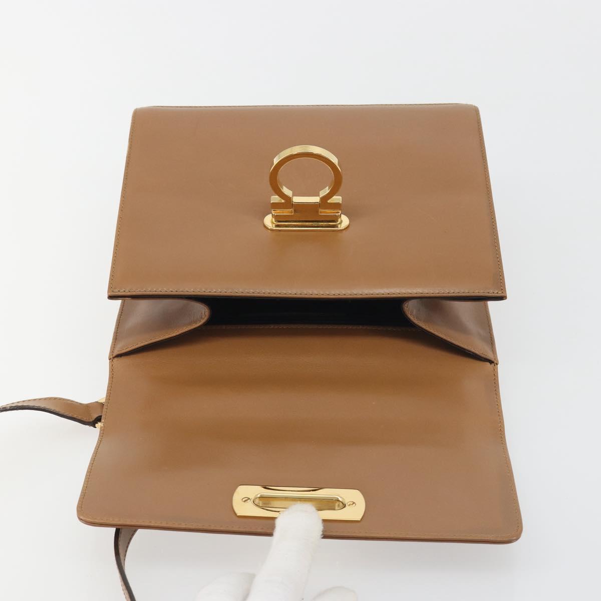Salvatore Ferragamo Gancini Shoulder Bag Leather Brown Gold Auth 193110