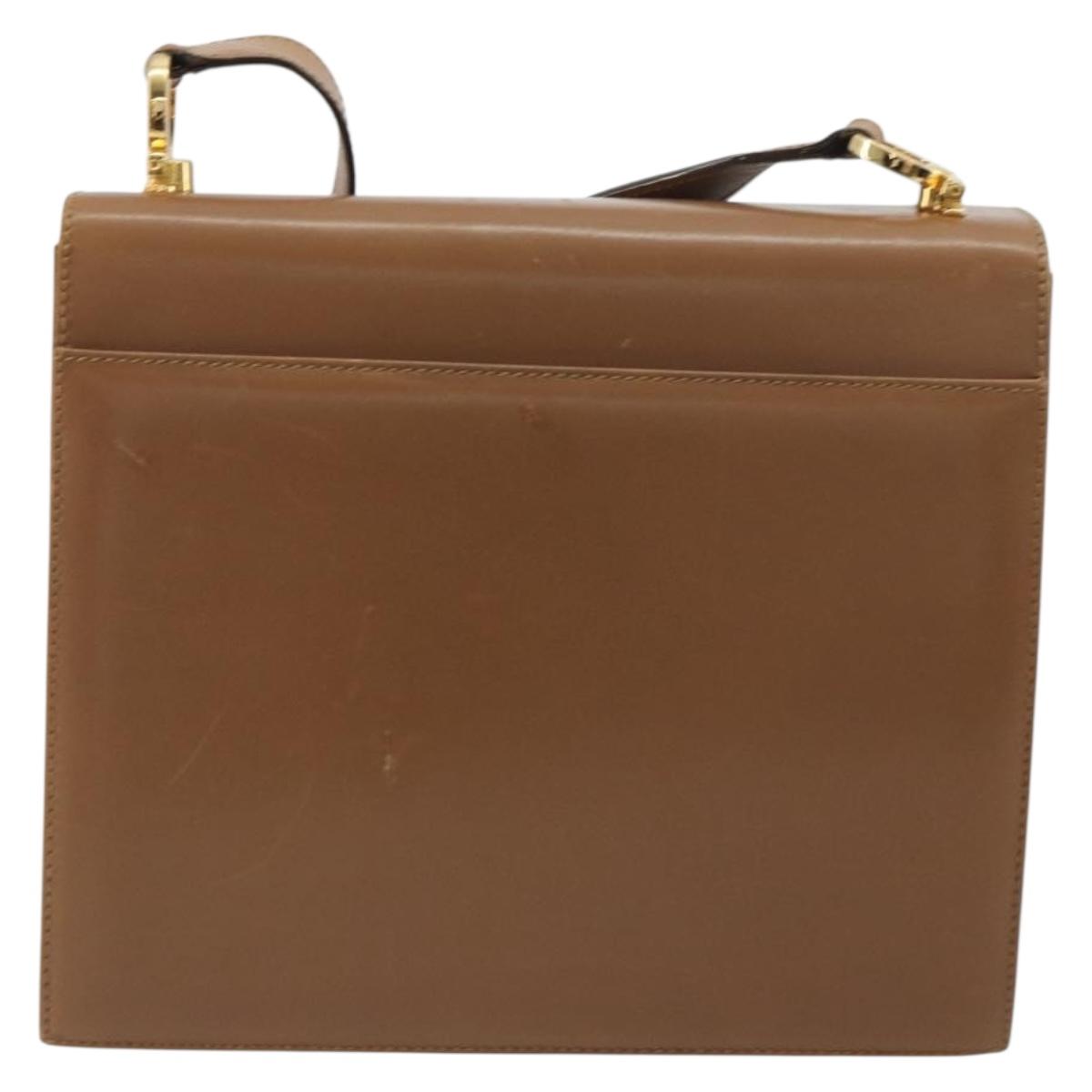 Salvatore Ferragamo Gancini Shoulder Bag Leather Brown Gold Auth 193110