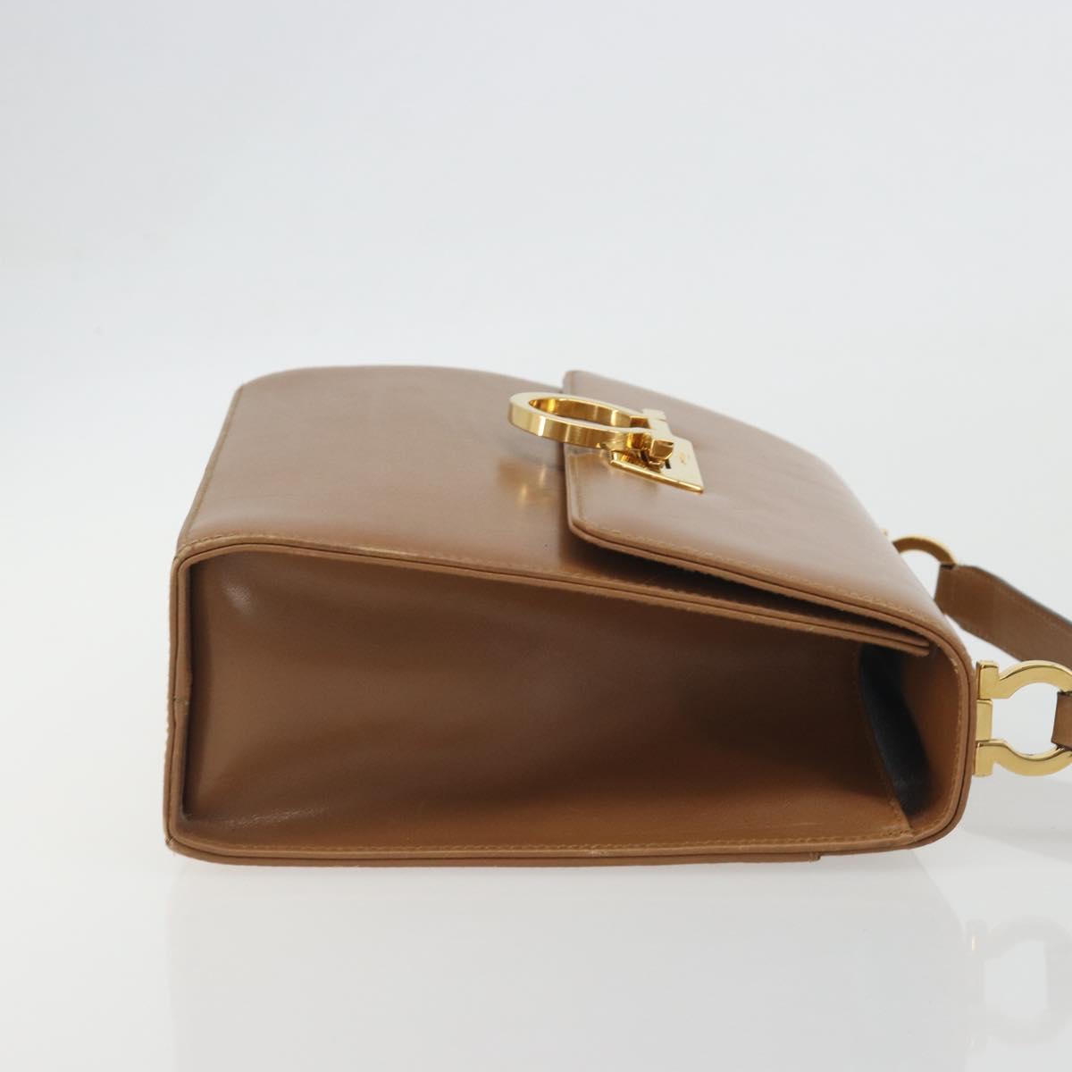 Salvatore Ferragamo Gancini Shoulder Bag Leather Brown Gold Auth 193110