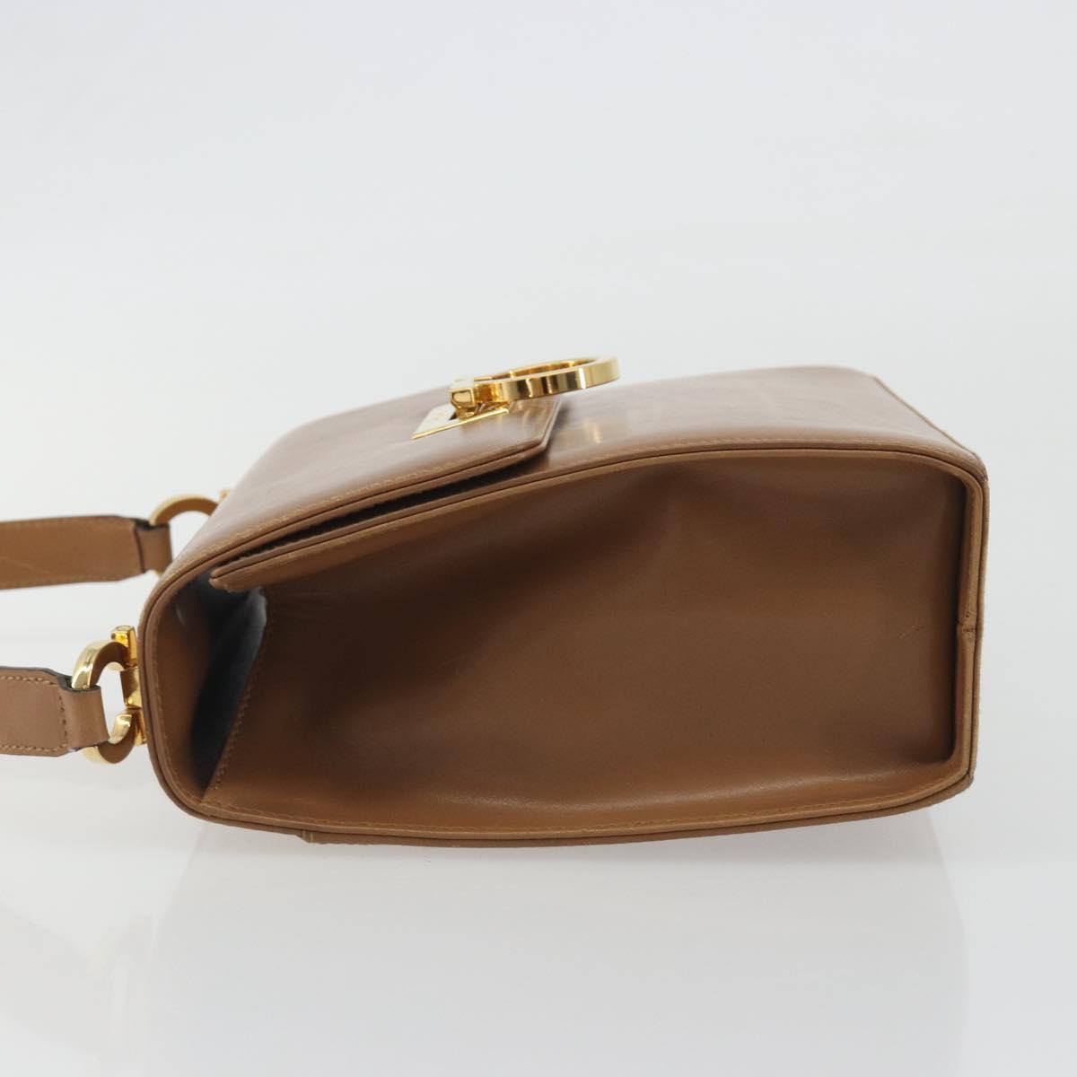 Salvatore Ferragamo Gancini Shoulder Bag Leather Brown Gold Auth 193110