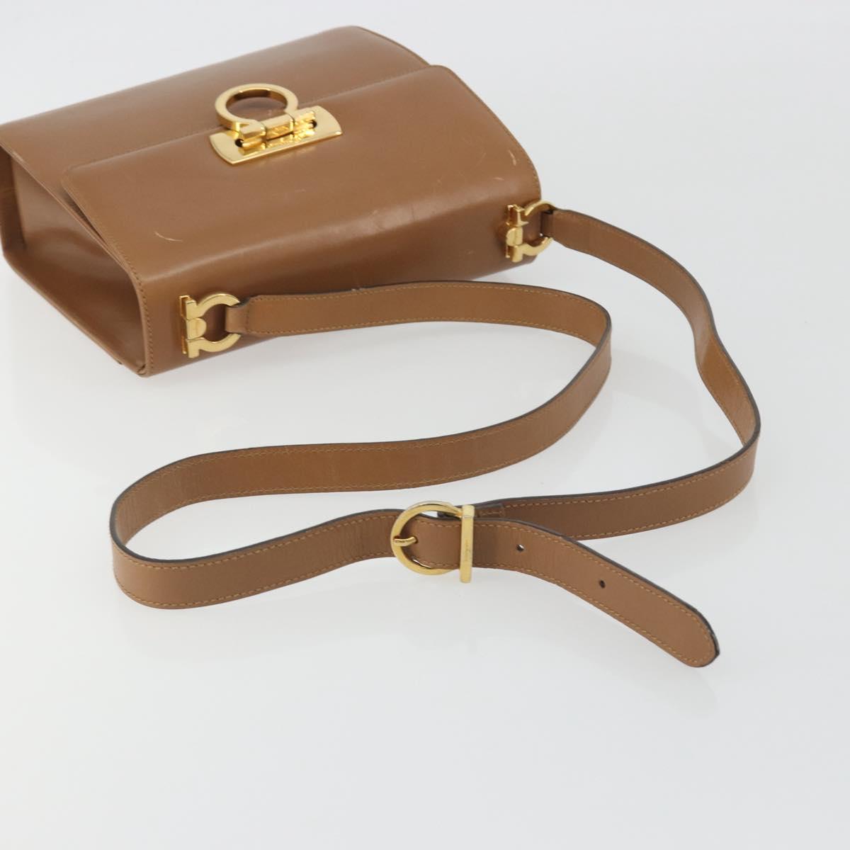 Salvatore Ferragamo Gancini Shoulder Bag Leather Brown Gold Auth 193110