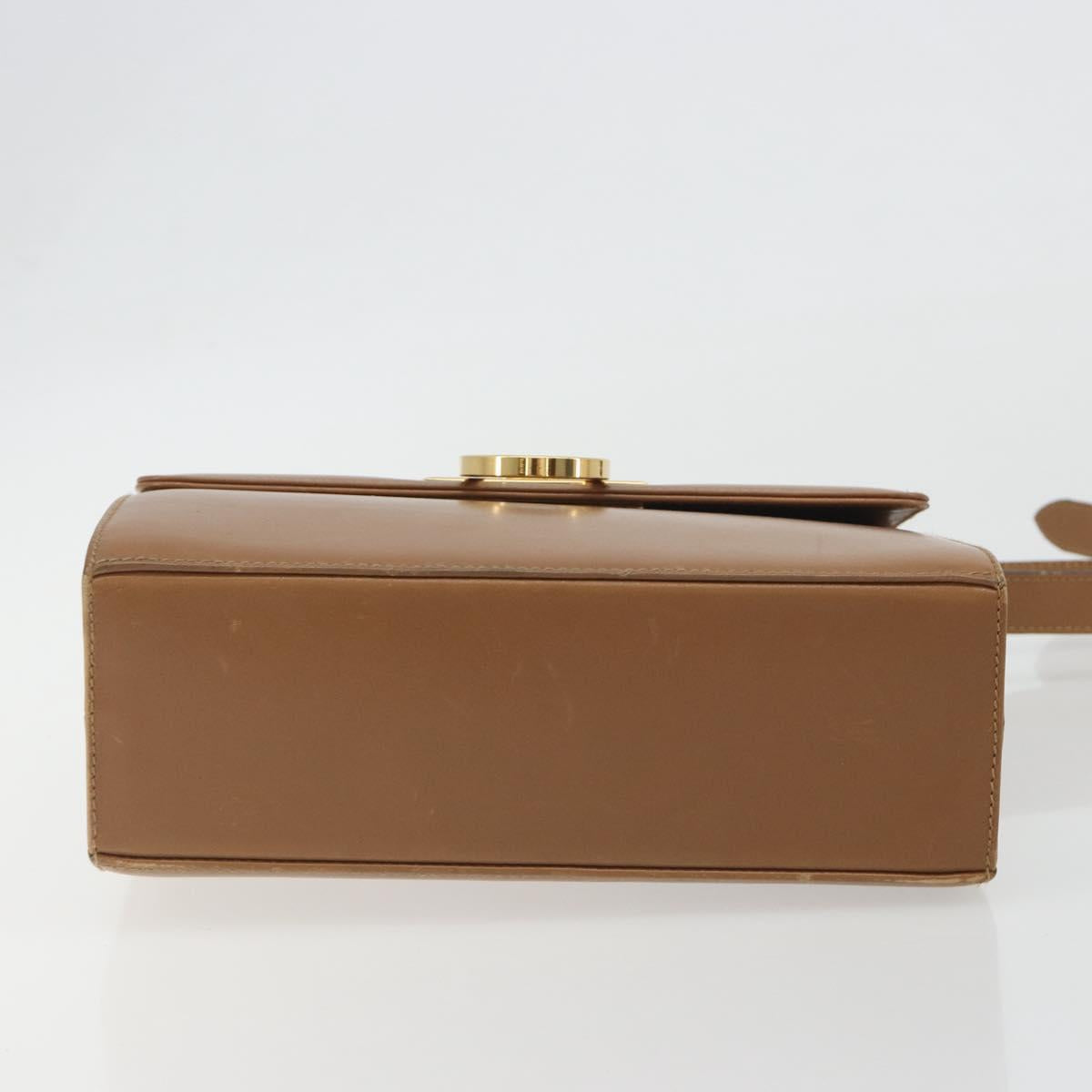 Salvatore Ferragamo Gancini Shoulder Bag Leather Brown Gold Auth 193110