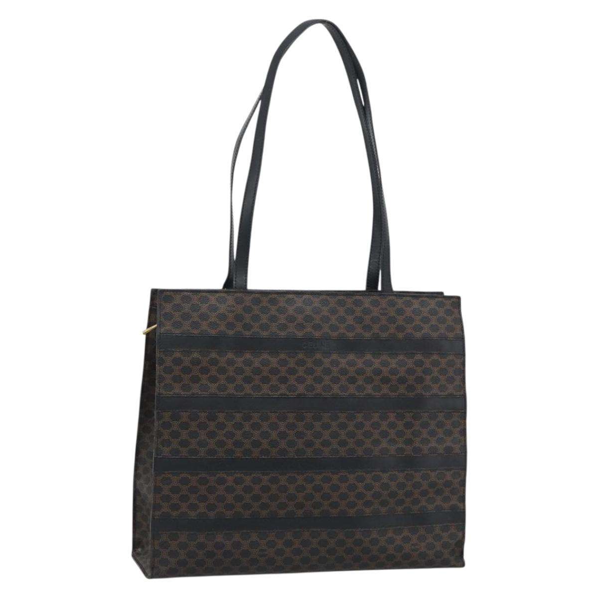 CELINE Macadam Canvas Tote Bag PVC Leather Black Gold Auth 193112