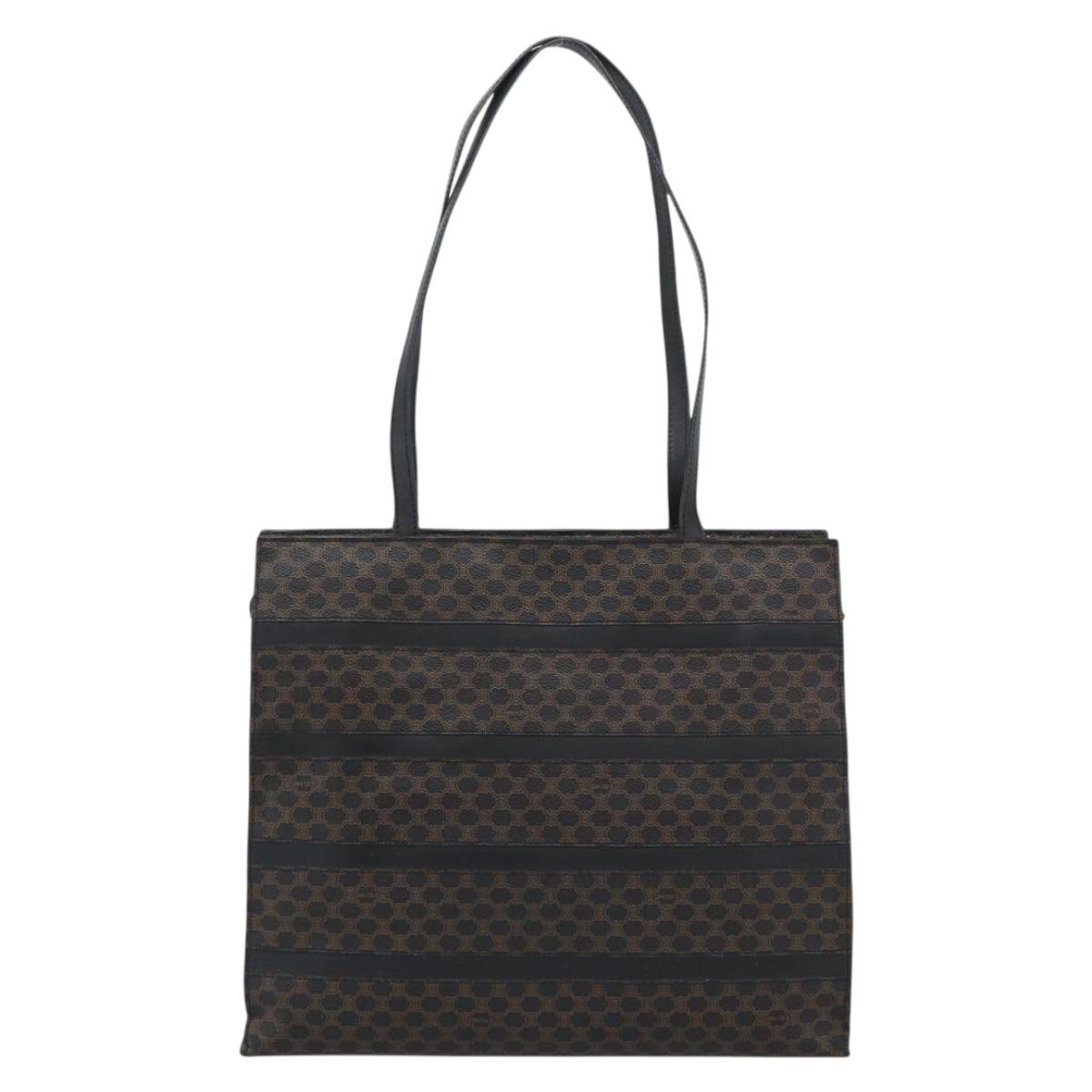 CELINE Macadam Canvas Tote Bag PVC Leather Black Gold Auth 193112