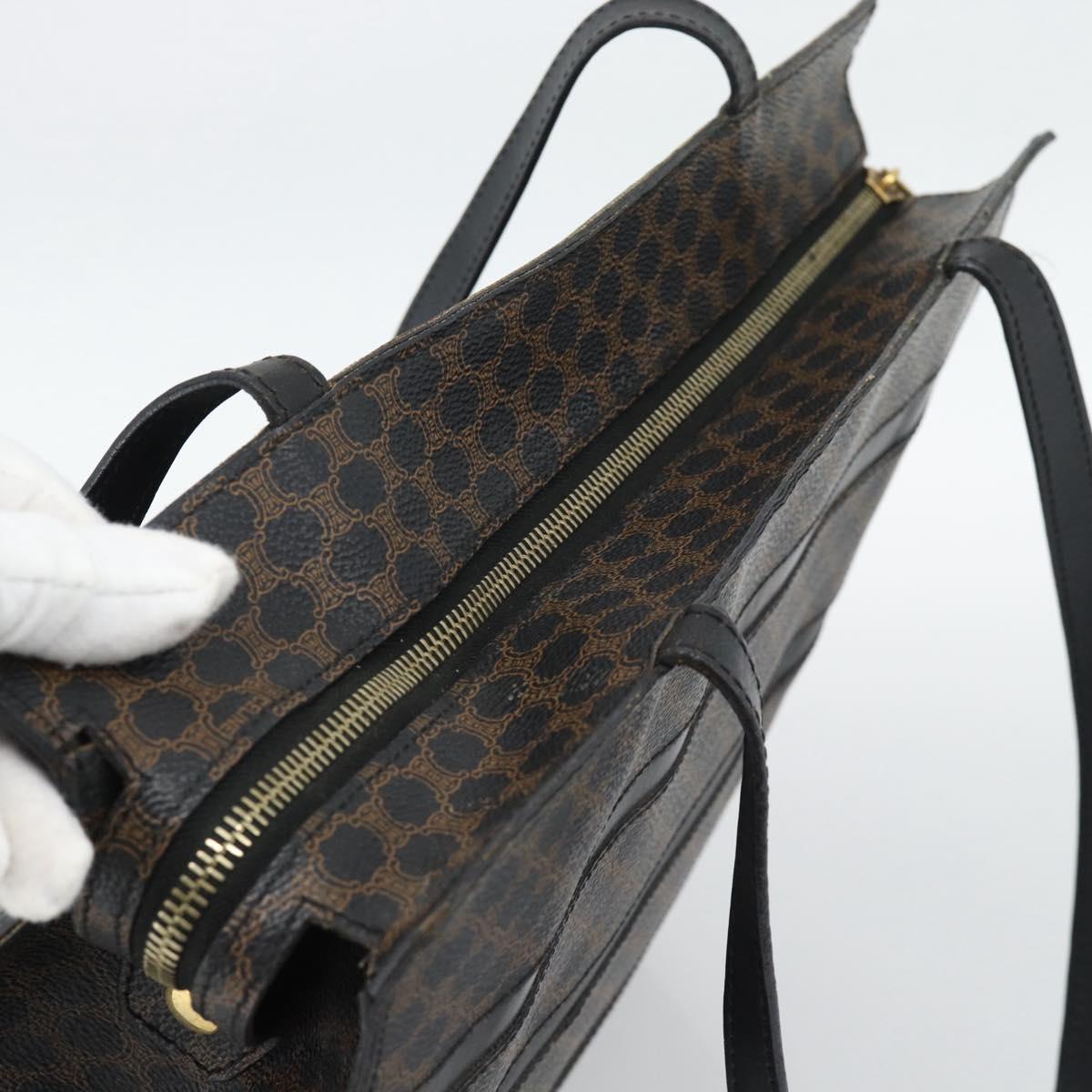 CELINE Macadam Canvas Tote Bag PVC Leather Black Gold Auth 193112