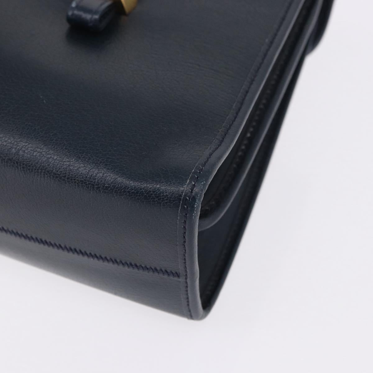 Christian Dior Hand Bag Leather Navy Gold Auth 193114