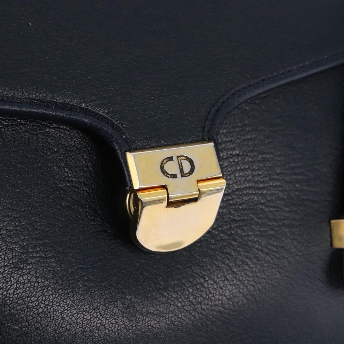Christian Dior Hand Bag Leather Navy Gold Auth 193114