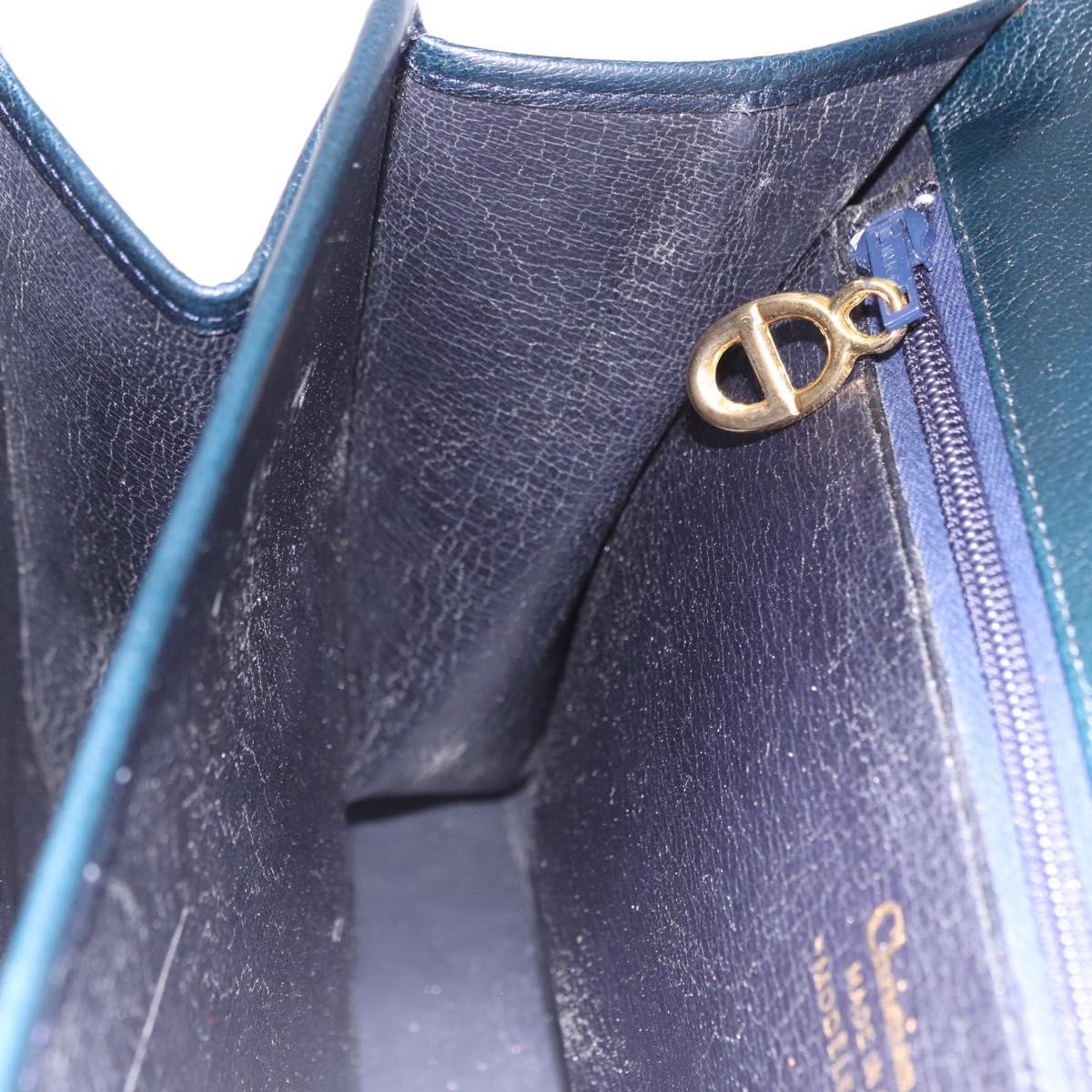 Christian Dior Hand Bag Leather Navy Gold Auth 193114
