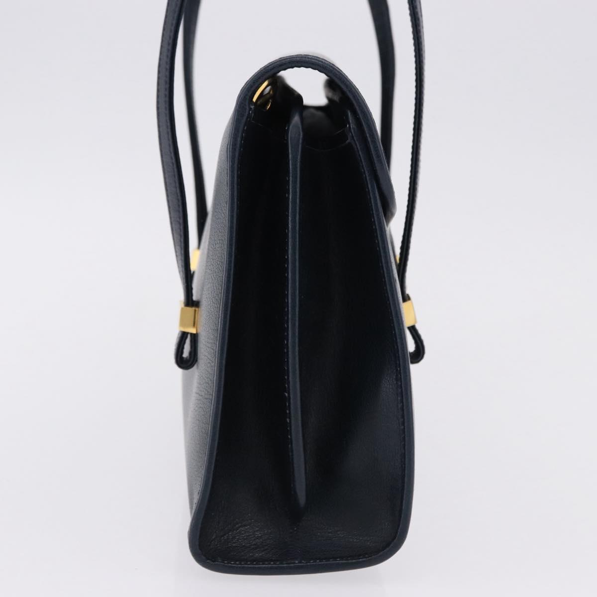 Christian Dior Hand Bag Leather Navy Gold Auth 193114