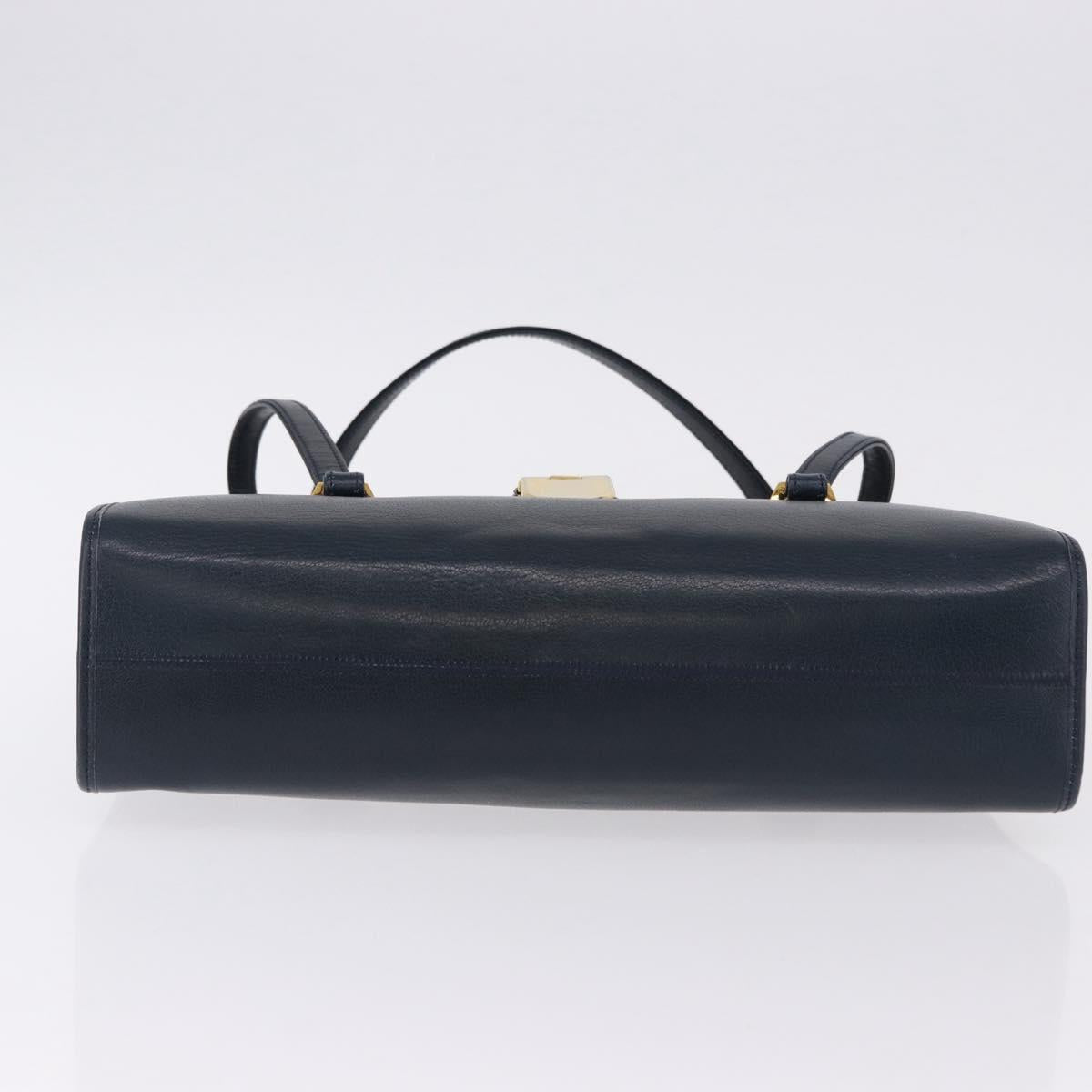 Christian Dior Hand Bag Leather Navy Gold Auth 193114