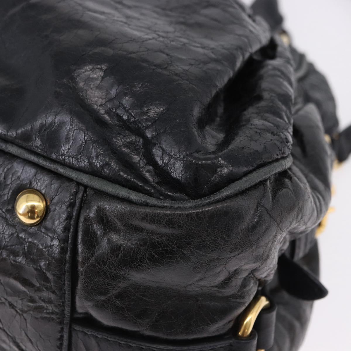 Miu Miu Tote Bag Leather 2way Black Gold Auth 193125V