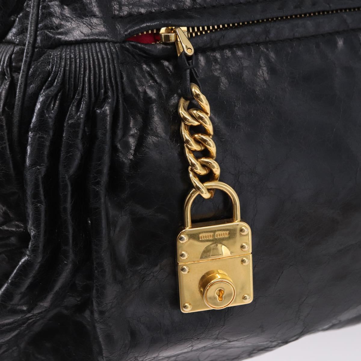 Miu Miu Tote Bag Leather 2way Black Gold Auth 193125V