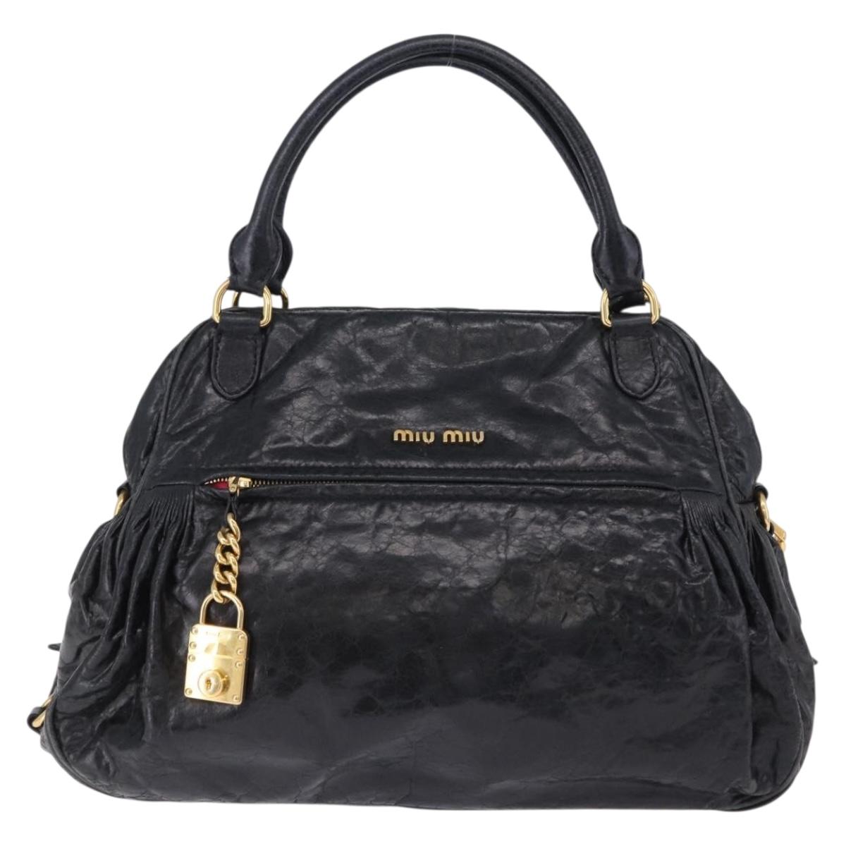 Miu Miu Tote Bag Leather 2way Black Gold Auth 193125V