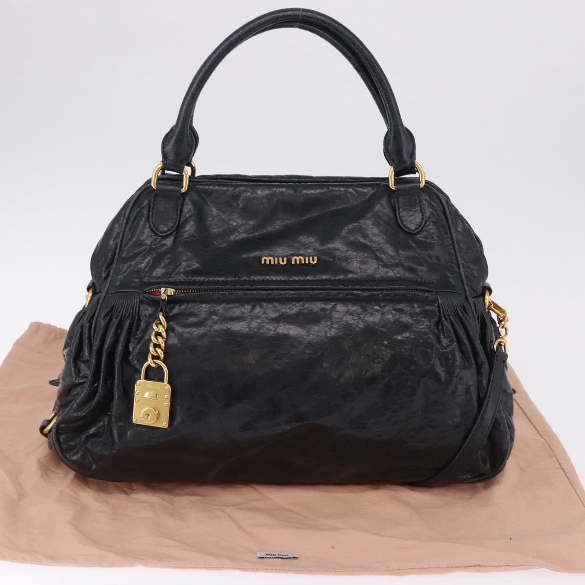 Miu Miu Tote Bag Leather 2way Black Gold Auth 193125V