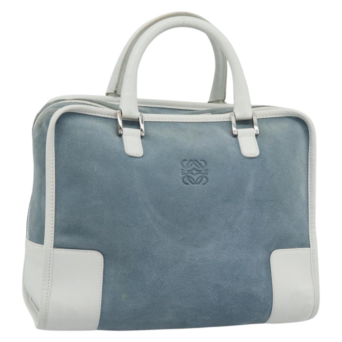 LOEWE Amazona 30 Hand Bag Suede Light Blue Silver Auth 193126V