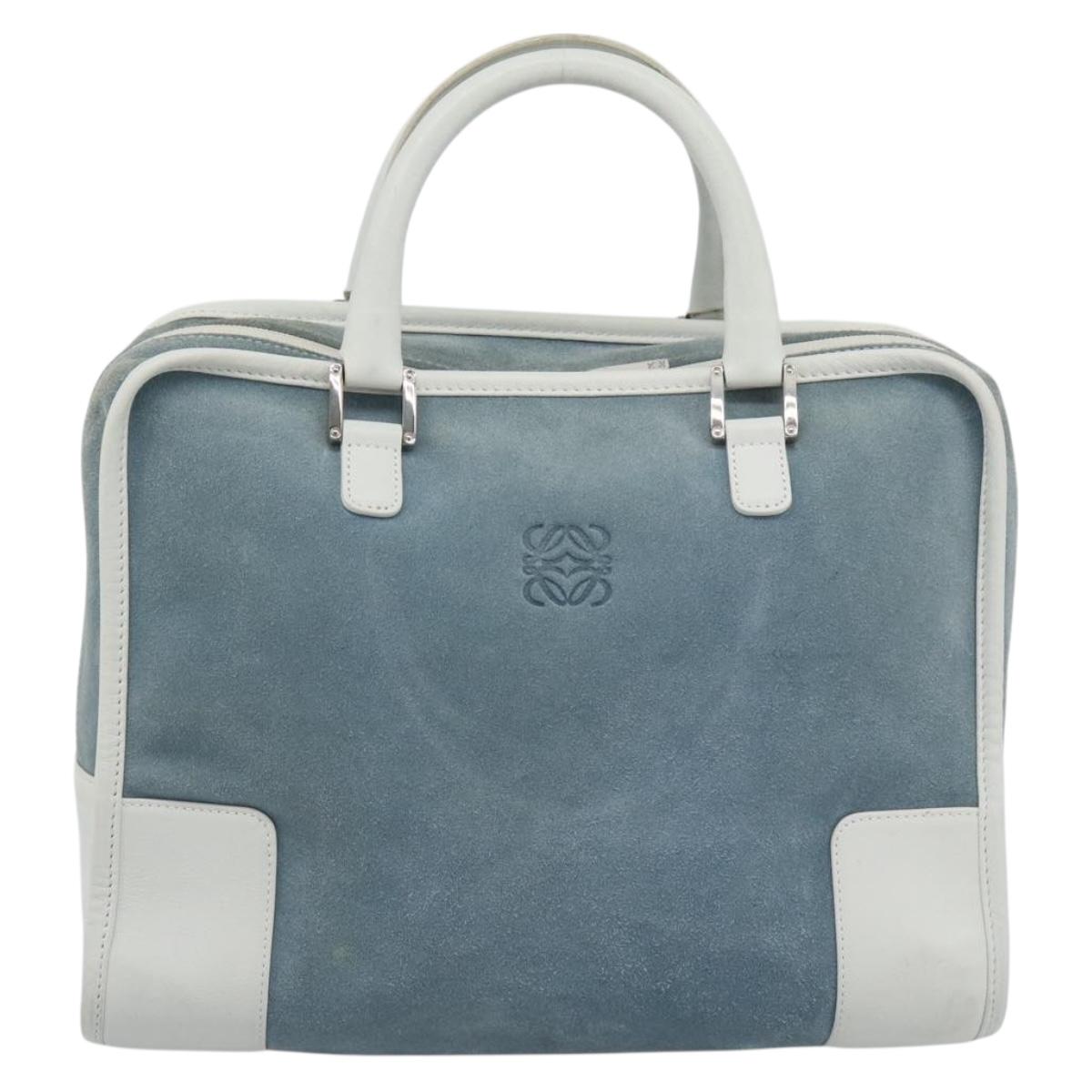 LOEWE Amazona 30 Hand Bag Suede Light Blue Silver Auth 193126V