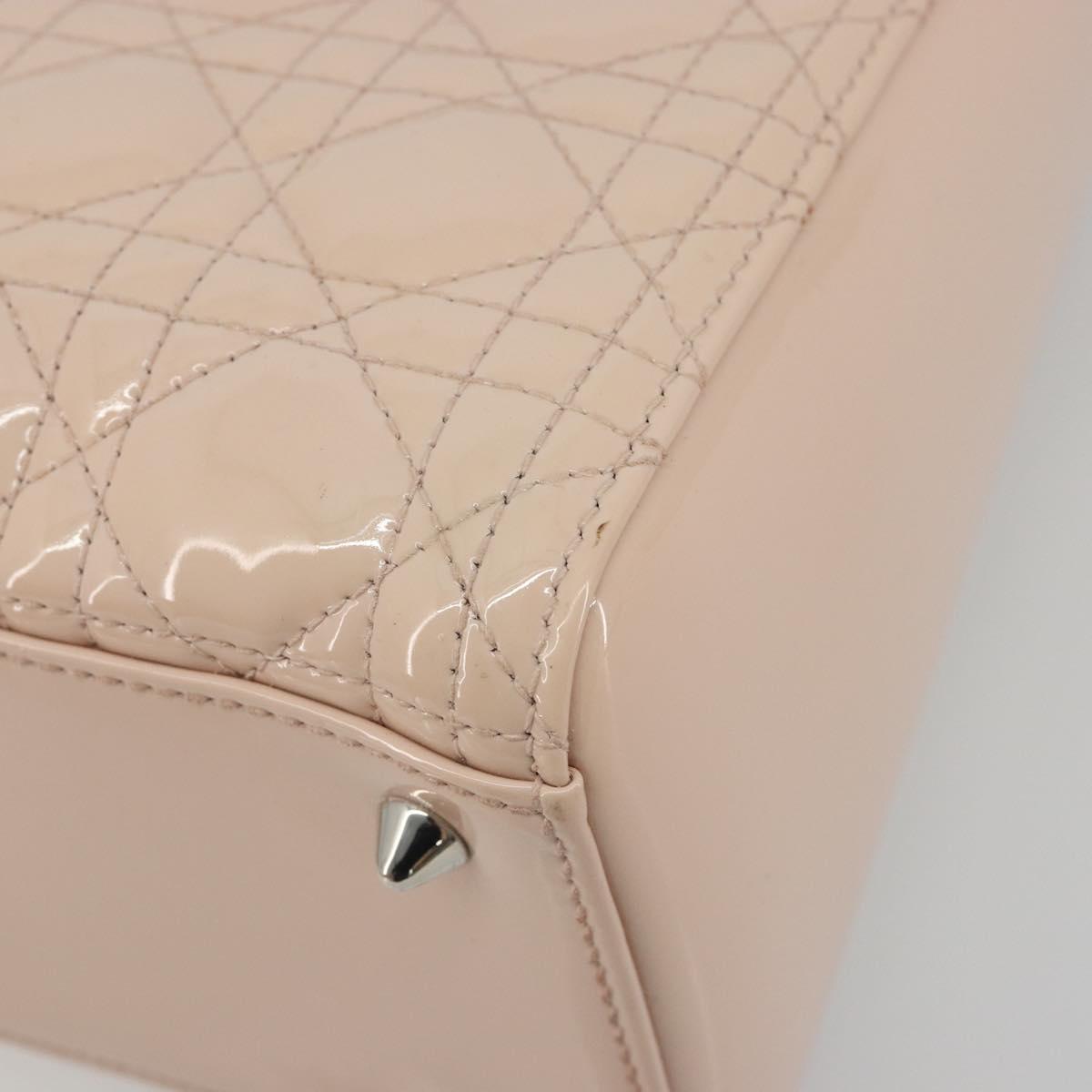 Christian Dior Lady Dior Canage Large Bag Patent leather 2way Pink Auth 193127
